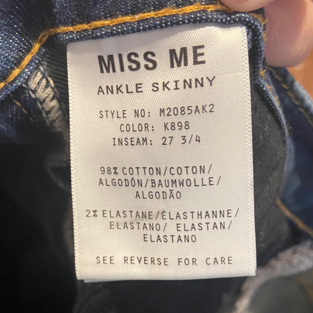 Miss Me Dark Blue Embellished Side-Stripe ankle skinny jeans size 29 - Picture 6 of 7